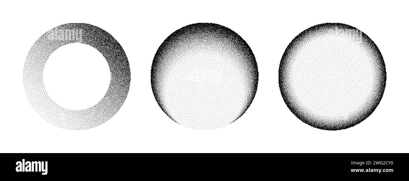 Circle frames grain pattern background. Black noise dots sphere. Dotted ...