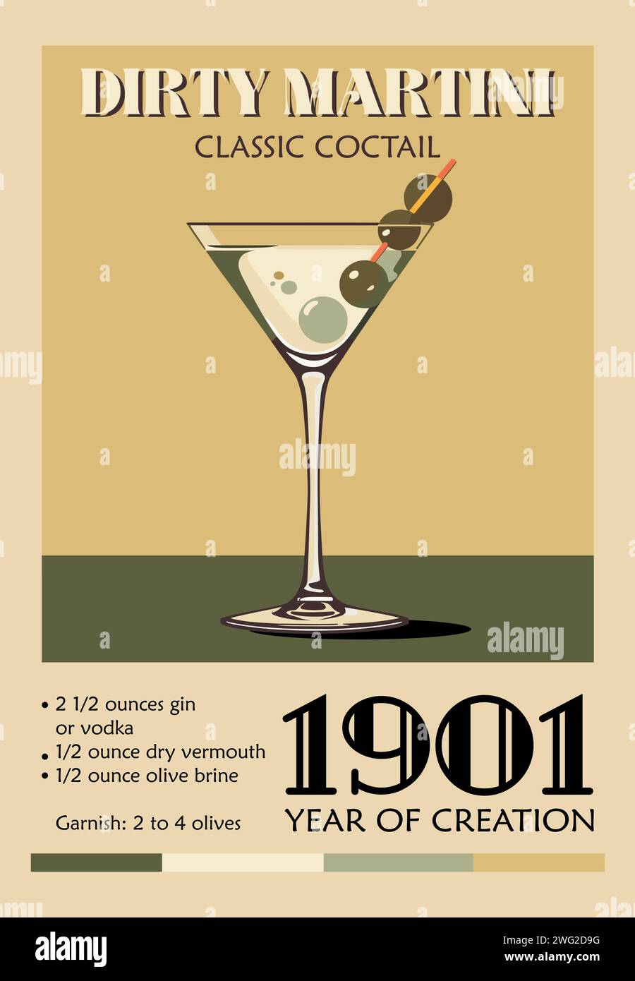 Dirty Martini Cocktail retro poster vector art. Stock Vector