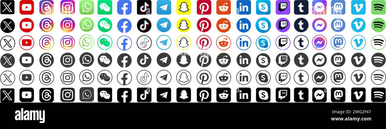 Social media icons. Facebook, Instagram, Twitter, X, Youtube, Pinterest