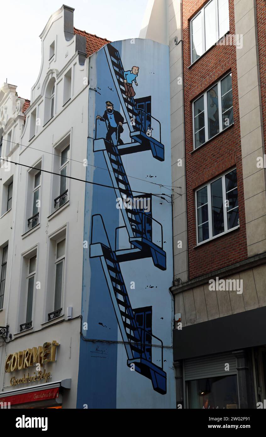 Tintin street mural in Brussels Stock Photo