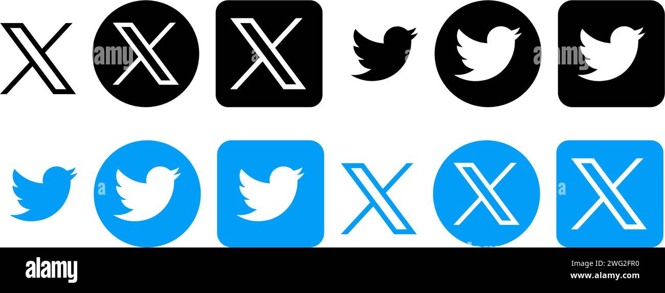 twitter logo , new logo twitter , twitter x, old logo, old twitter. EPS 10  Stock Vector