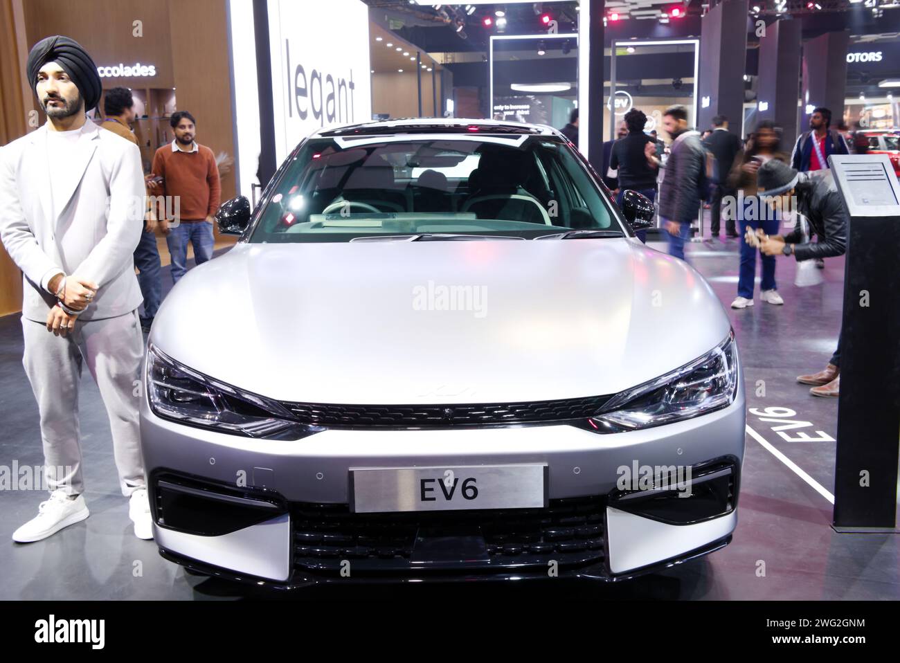 New Delhi February 1, 2024 Kia Motors EV6 car is on display at