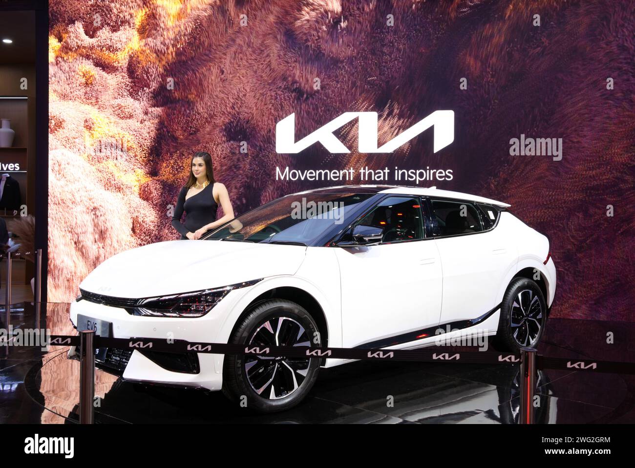 New Delhi February 1, 2024 Kia Motors EV6 car is on display at