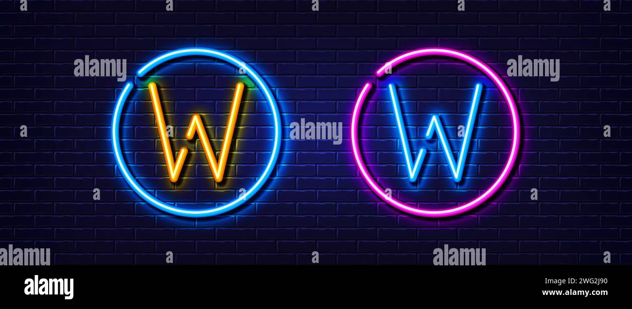 Initial letter W icon. Line typography character sign. Neon light line effect. Vector Stock Vector