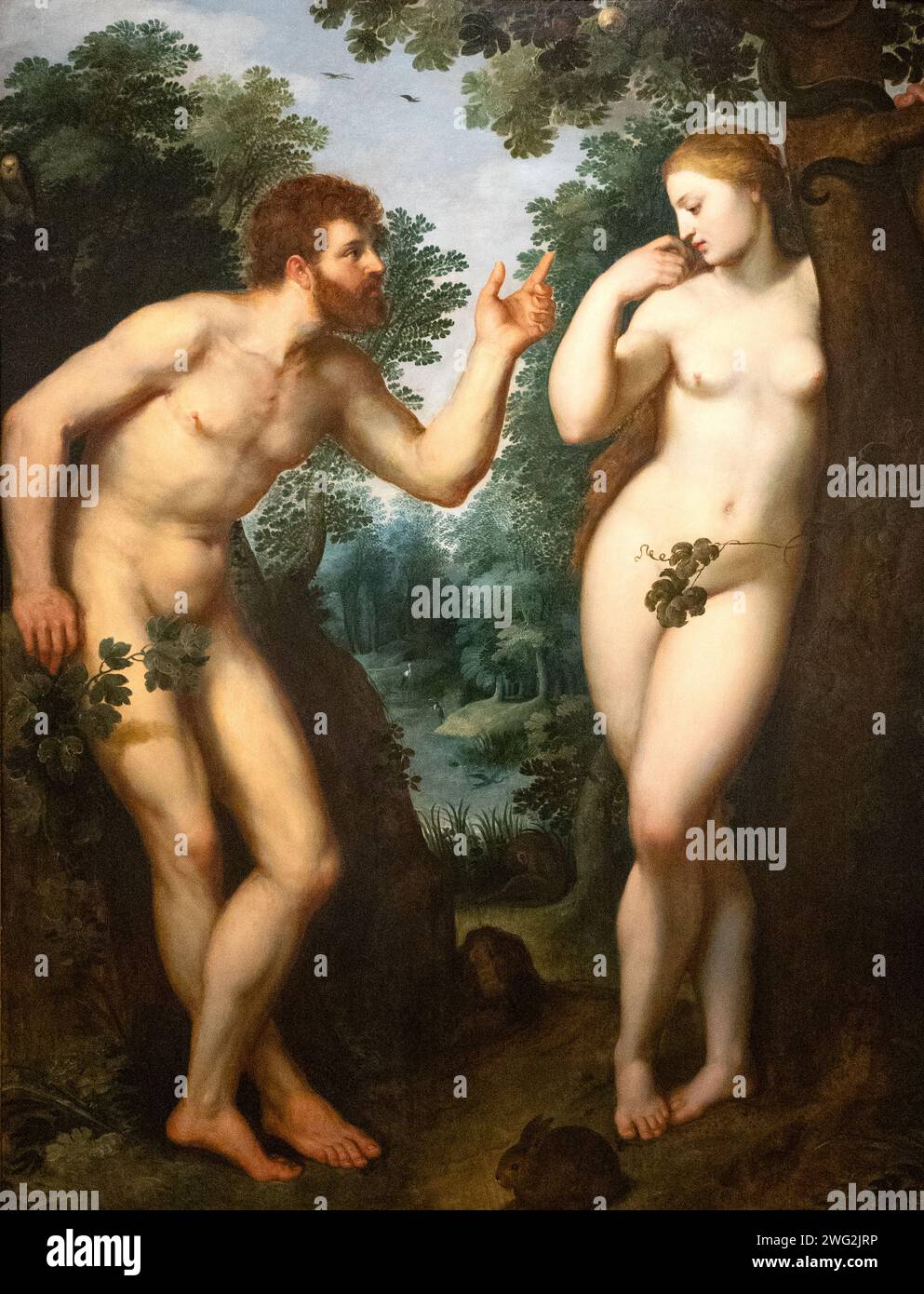 Peter Paul Rubens painting, 'Adam and Eve', c 1599, oil on panel. The earliest surviving nudes by Rubens, 16th century mythology or history painting. Stock Photo