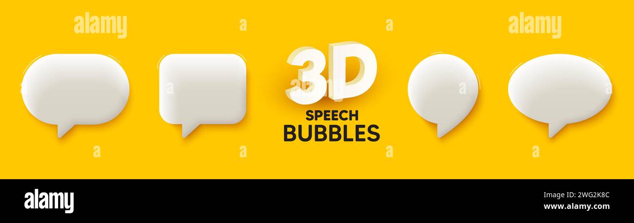 3d speech bubble icons on yellow background. 3d chat message icon ...