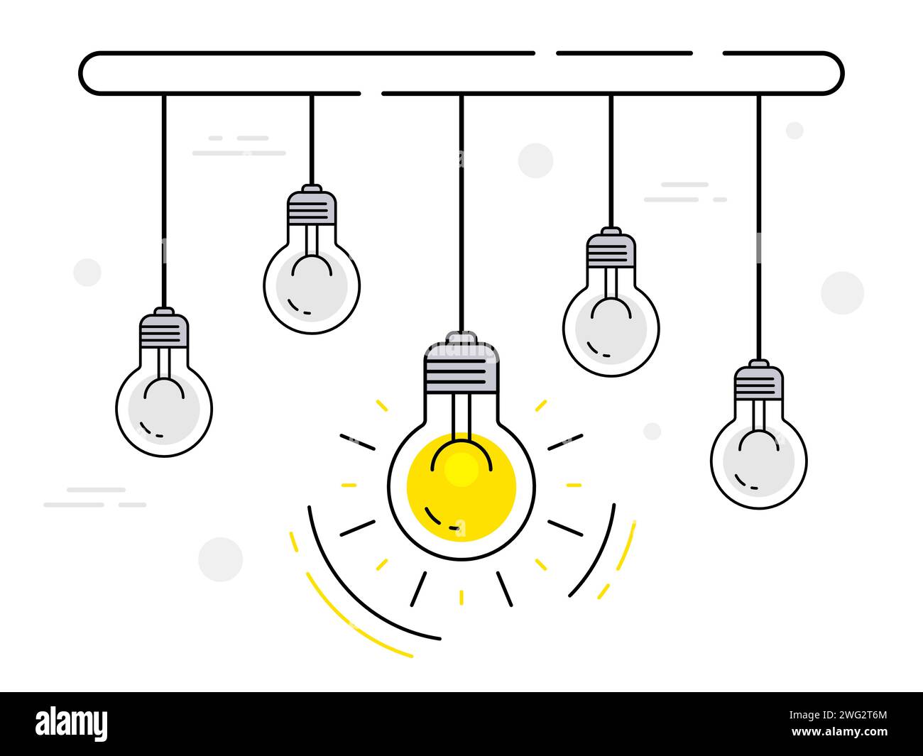 Hanging light bulbs with one glowing. Trendy lightbulb energy icons ...