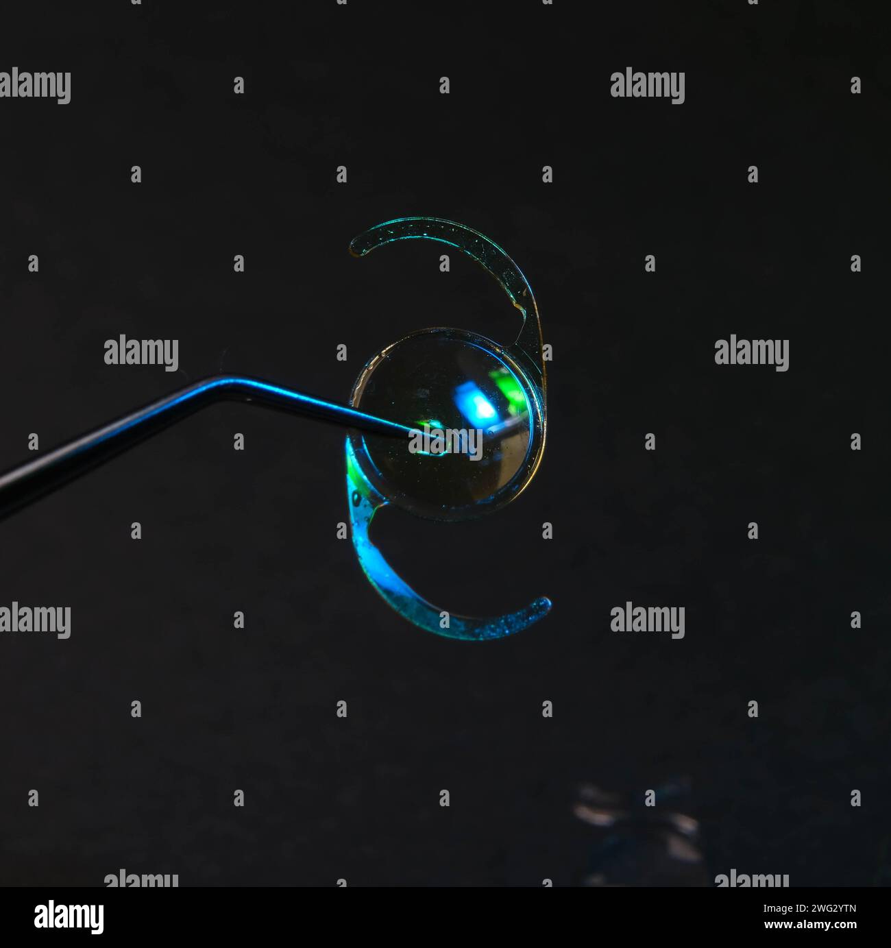 closeup photo of foldable itraocular lens for cataract surgery Stock