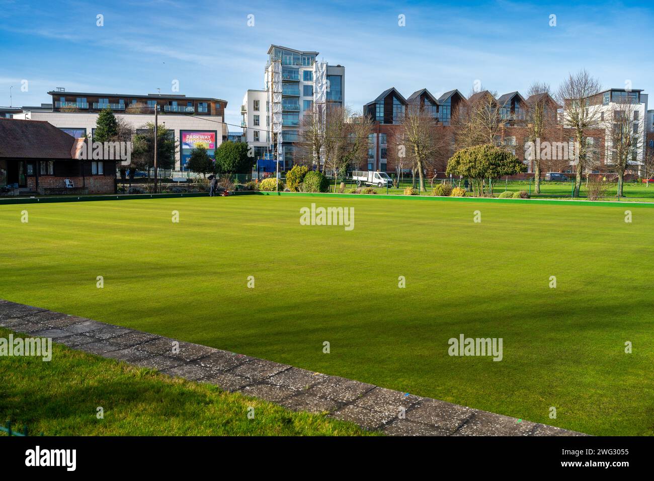 Bowling Green Club in Victoria Park, Newbury, Berkshire Stock Photo