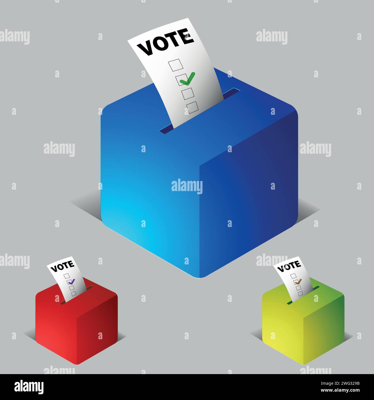 Voting box election set blue, red, green vector Stock Vector