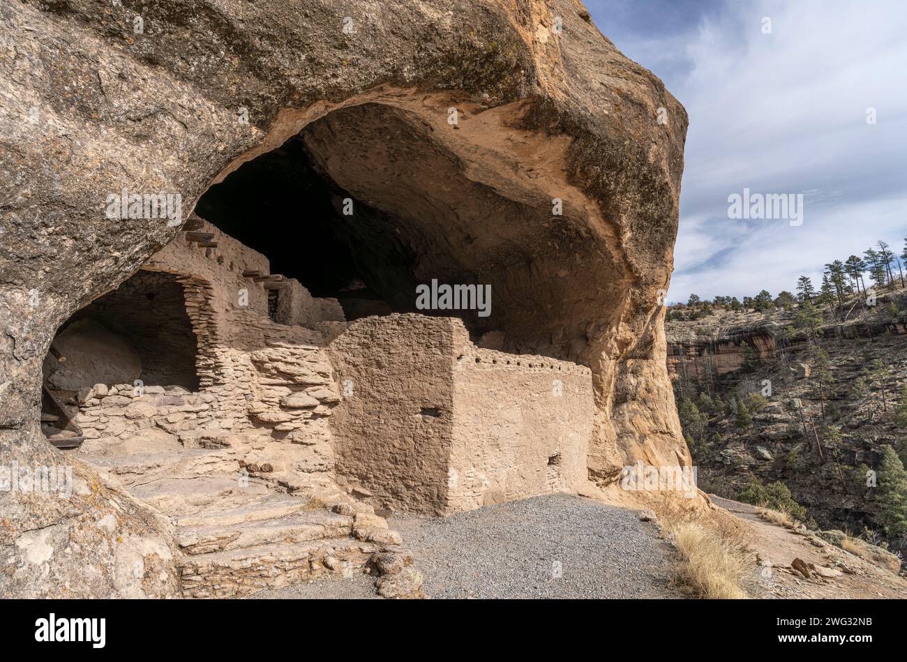 Mogollon structures at Gila Cliff Dwellings National Monument in New Mexico. Stock Photo