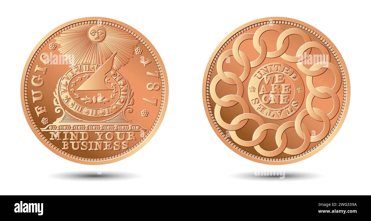 United States copper coin 1 one - United States Copper Coin 1 One Cent 1787 Early Federal Coinage Fugio Cent Vector Illustration 2WG339A 