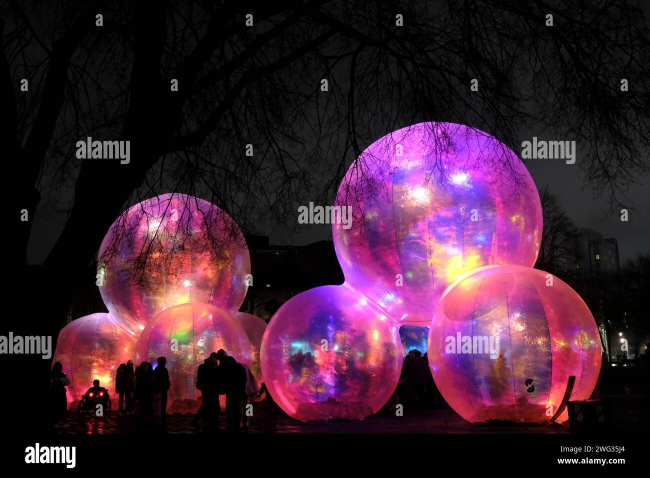 Bristol, UK. 2nd Feb, 2024. Evanescent by Atelier Sisu. Bristol Light Festival brings fun and light to the City Centre for people who want to explore the city after dark. The city wide light trail is sponsored by Bristol City Bid. Credit: JMF News/Alamy Live News Stock Photo
