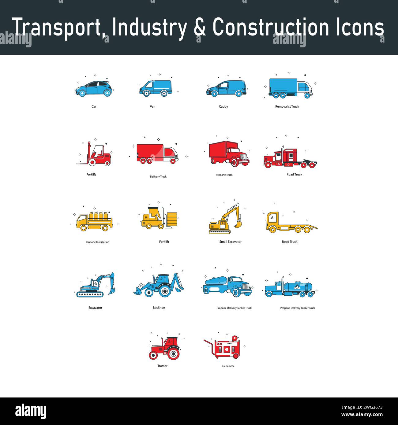 Transport, Industry & Construction Vector Icon Design Set Stock Vector