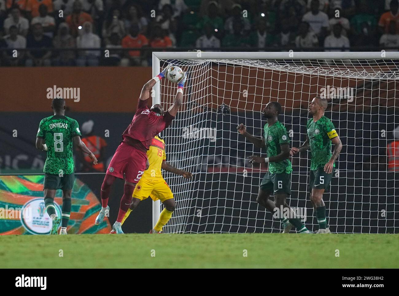 February 02 2024 Stanley Bobo Nwabali (Nigeria) controls the ball