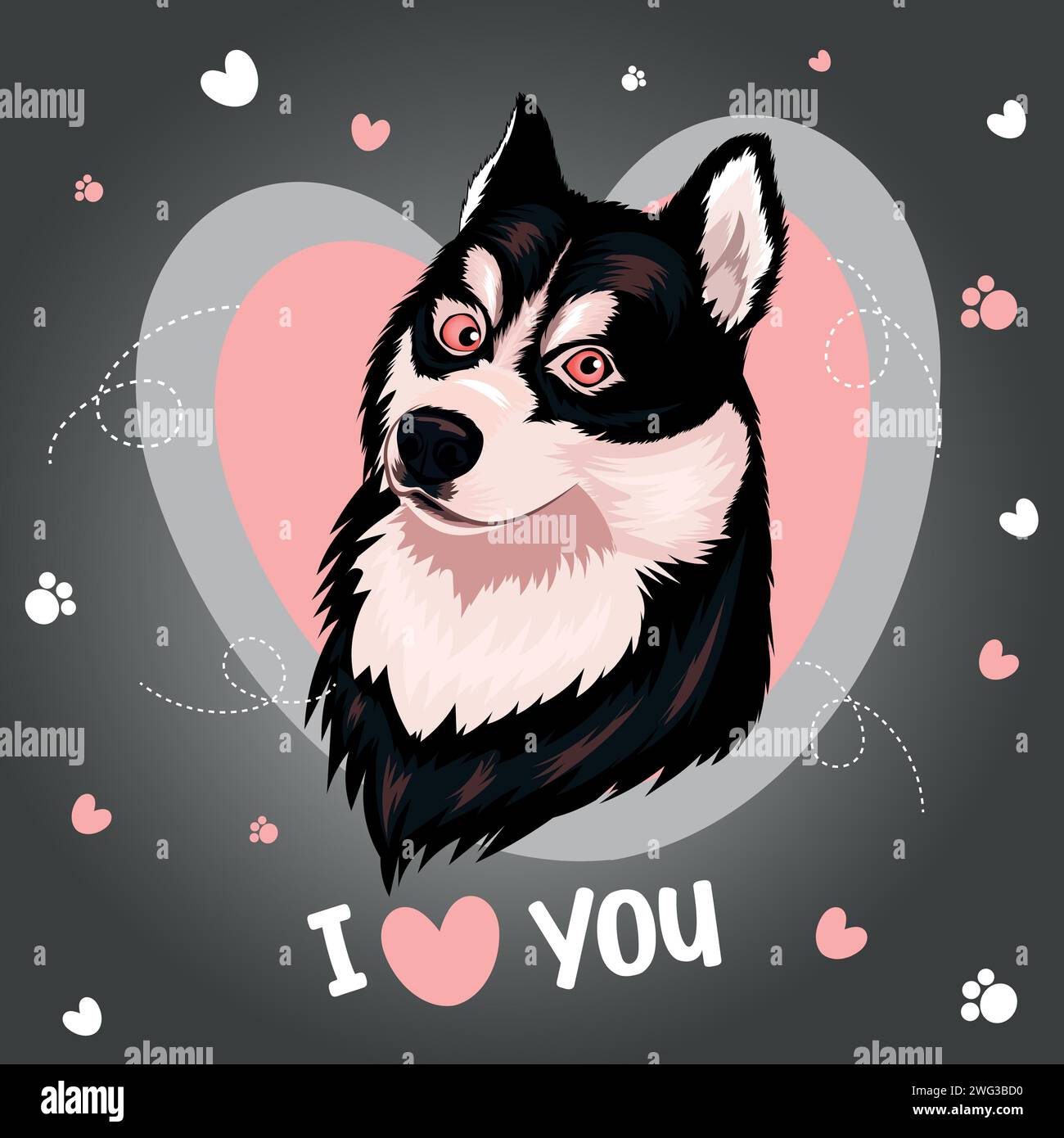 St. Valentines day postcard with husky Stock Vector