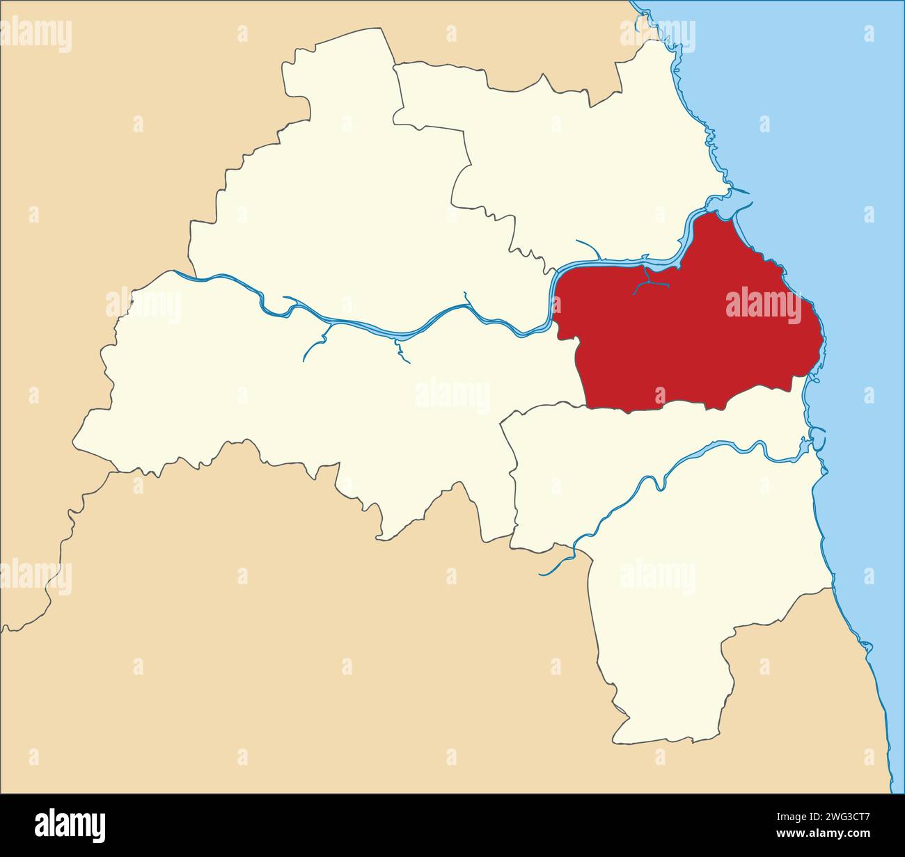 Red location map of the METROPOLITAN BOROUGH OF SOUTH TYNESIDE, TYNE