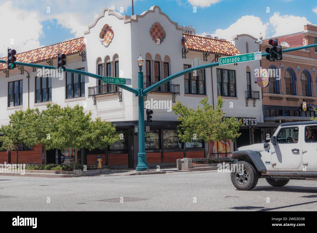 olorado Spring, CO, USA. May 27, 2023: Tejon Street, Downtown Colorado Springs. Stock Photo