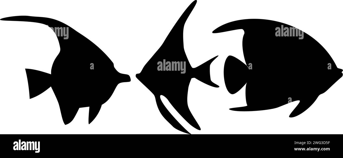 silhouette of three tropical fish in black Stock Vector
