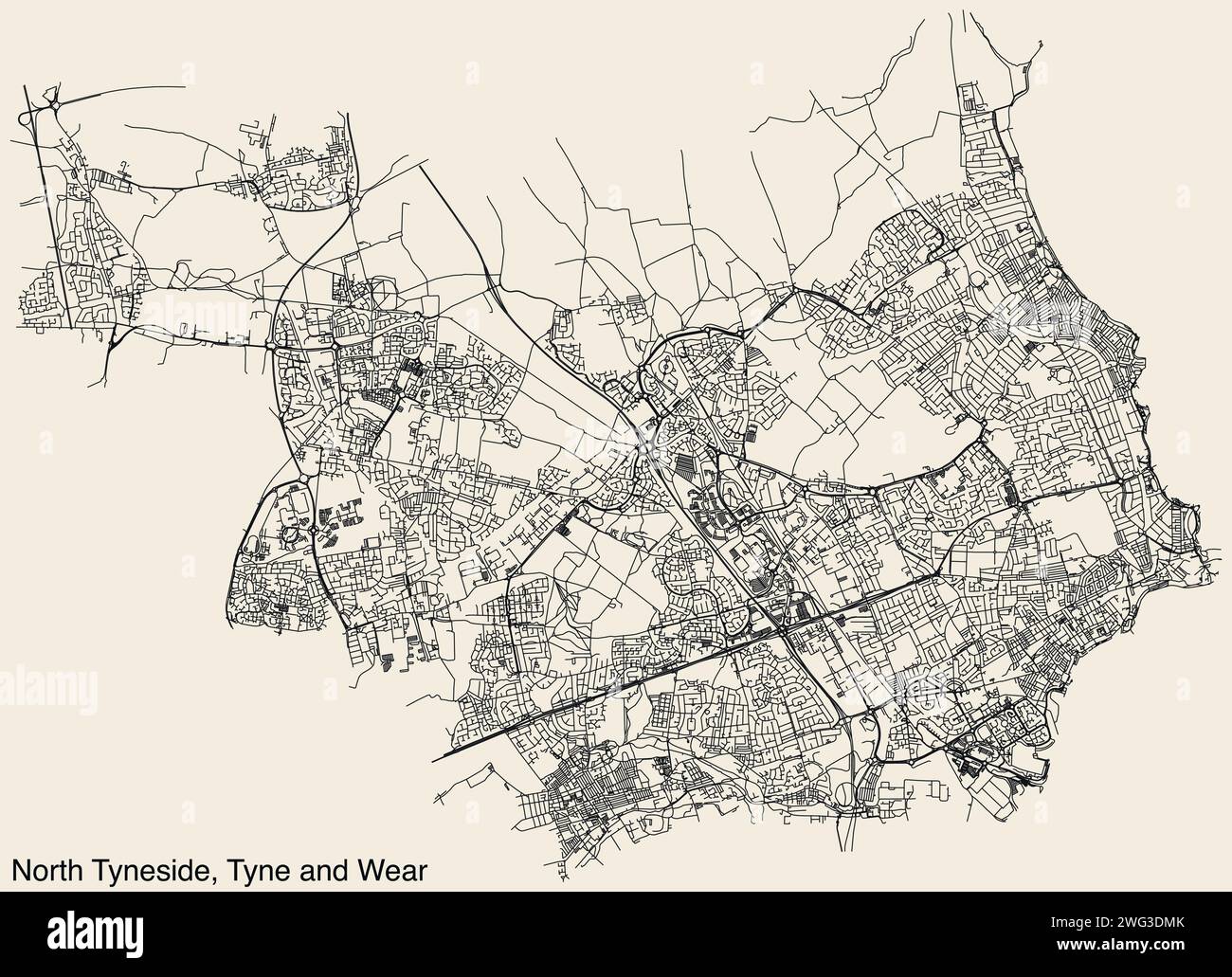 Street roads map of the METROPOLITAN BOROUGH OF NORTH TYNESIDE, TYNE ...