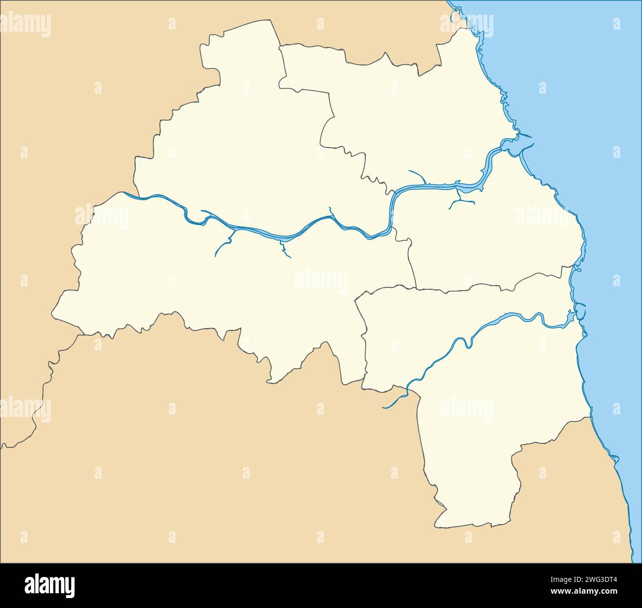 Beige metropolitan boroughs map of TYNE AND WEAR, ENGLAND Stock Vector