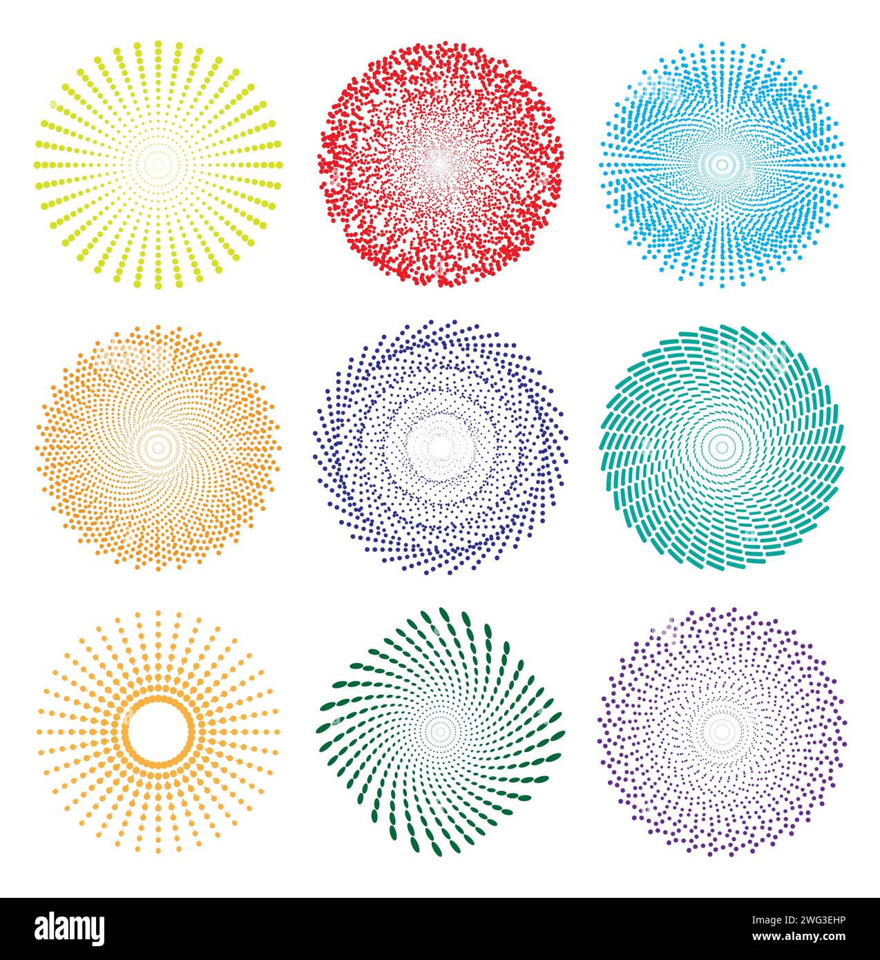 Halftone dots in circle spiral shape cycle creative symbols vector. Stock Vector