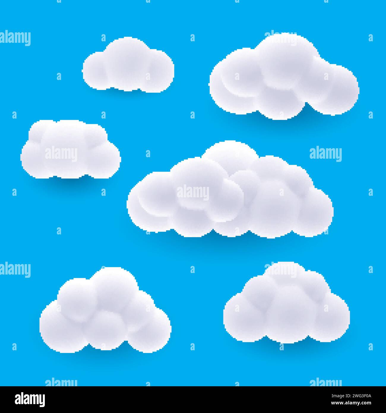 Cartoon Set of 3D Render White Clouds or Smoke with Shadow Effect on Blue Background Stock Vector