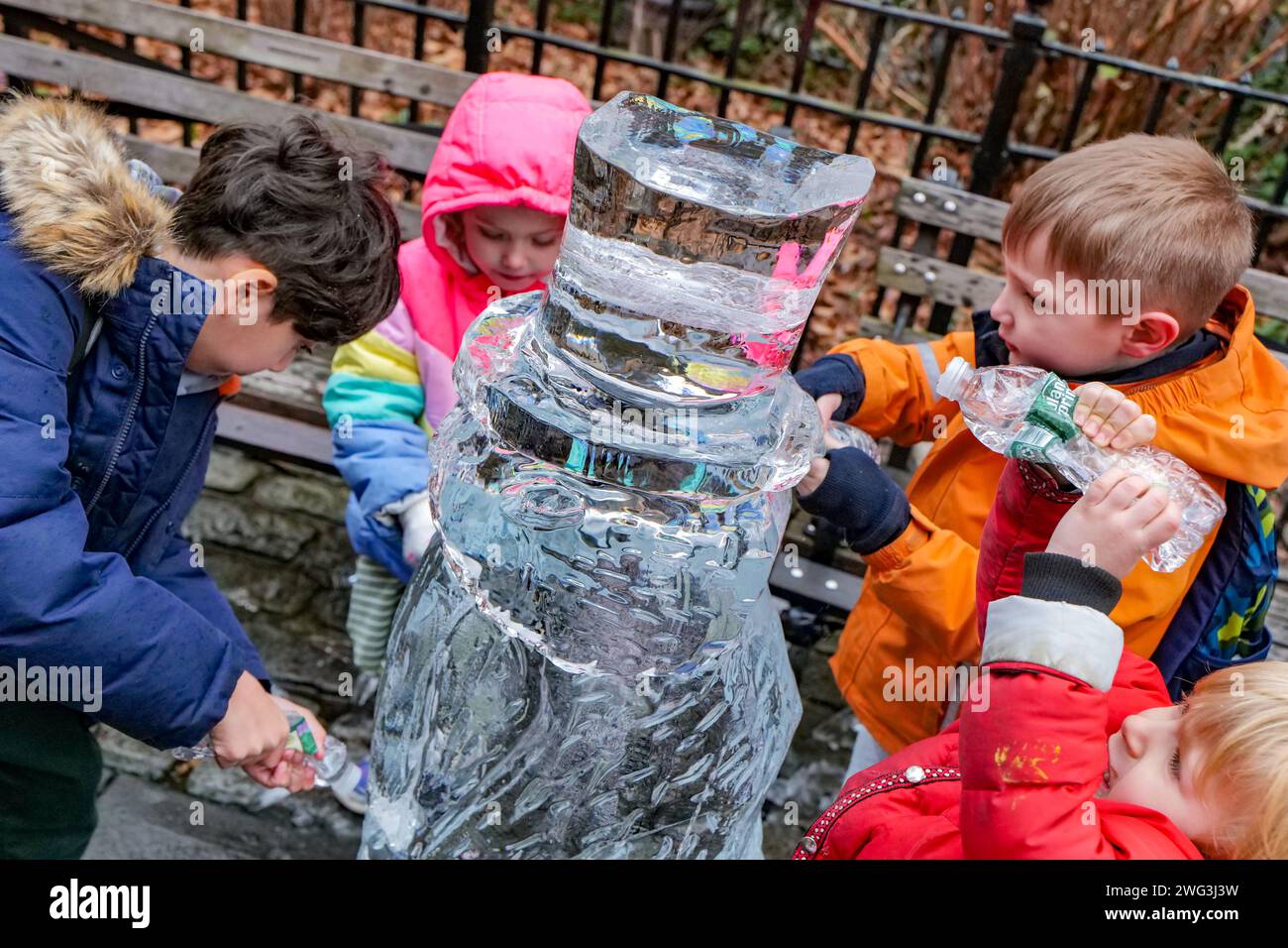 New York, New York, USA. 2nd Feb, 2024. Ice carving artist brings a