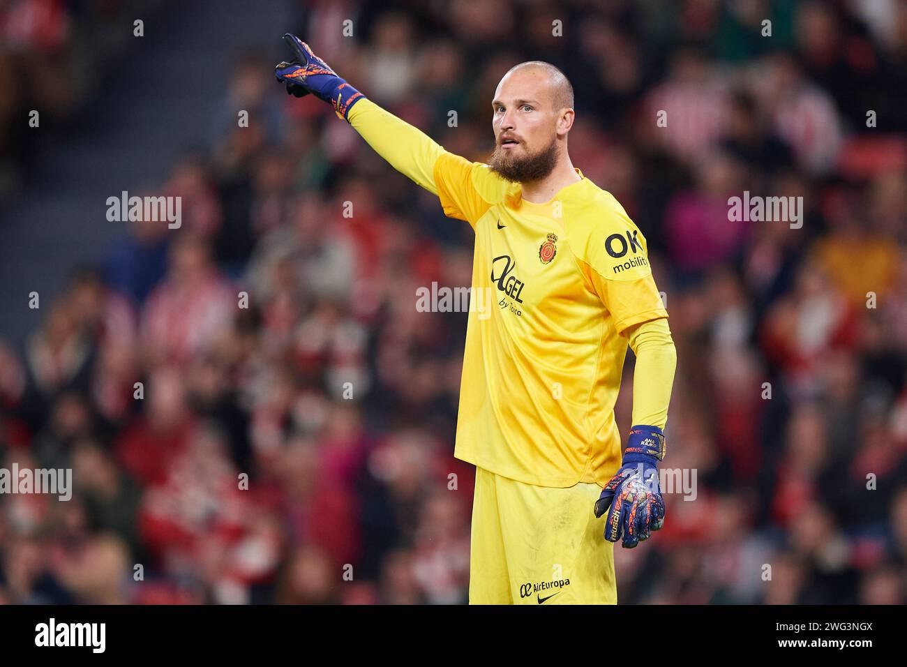 Predrag Rajkovic of RCD Mallorca reacts during the LaLiga EA Sports match between Athletic Club and RCD Mallorca at San Mames Stadium on February 02, 2024 in Bilbao, Spain. Credit: Cesar Ortiz Gonzalez/Alamy Live News Stock Photo