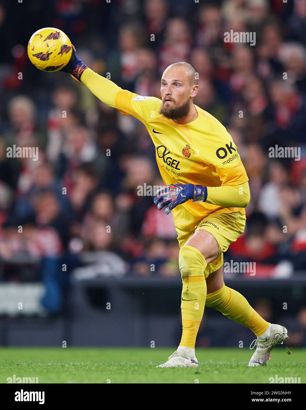 Predrag Rajkovic of RCD Mallorca in action during the LaLiga EA Sports match between Athletic Club and RCD Mallorca at San Mames Stadium on February 02, 2024 in Bilbao, Spain. Credit: Cesar Ortiz Gonzalez/Alamy Live News Stock Photo
