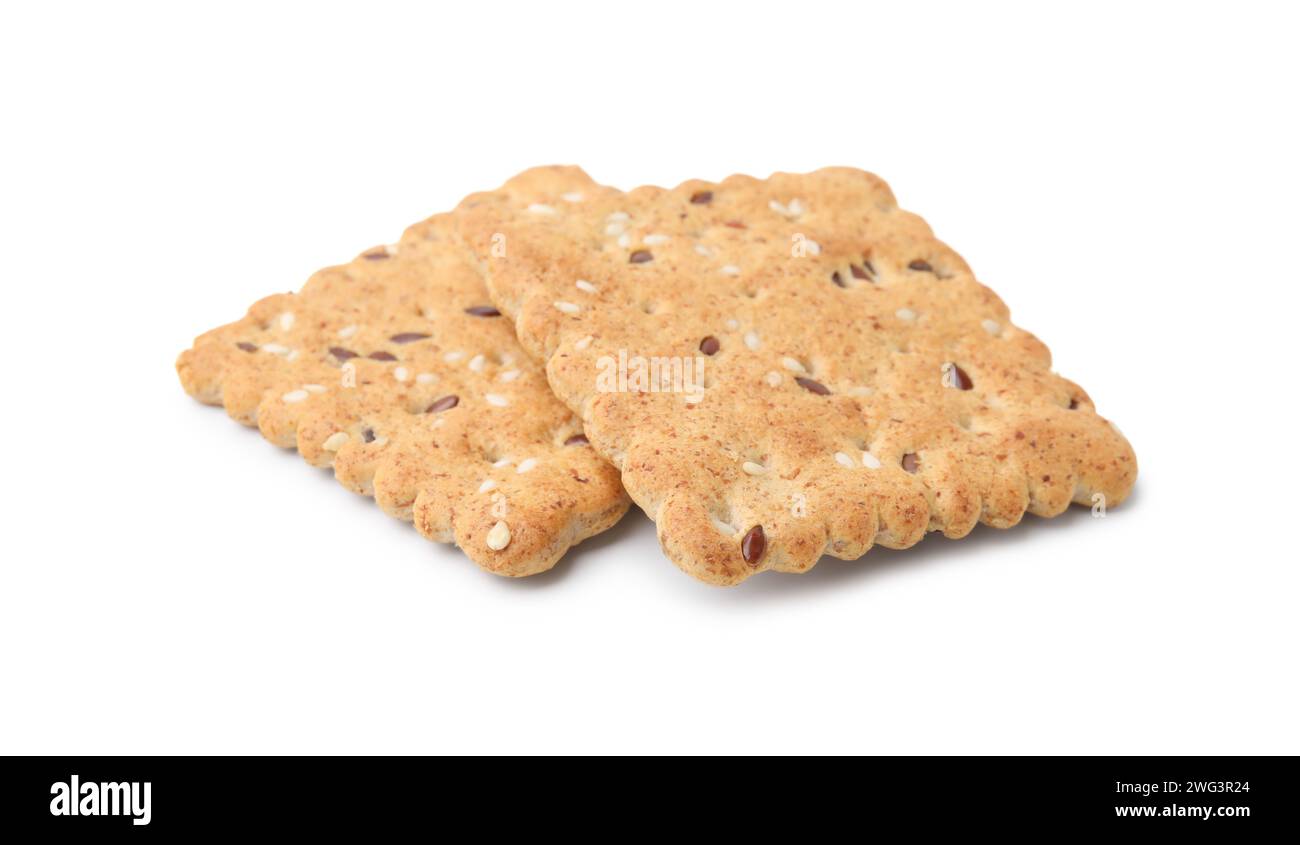 Cereal crackers with flax and sesame seeds isolated on white Stock ...
