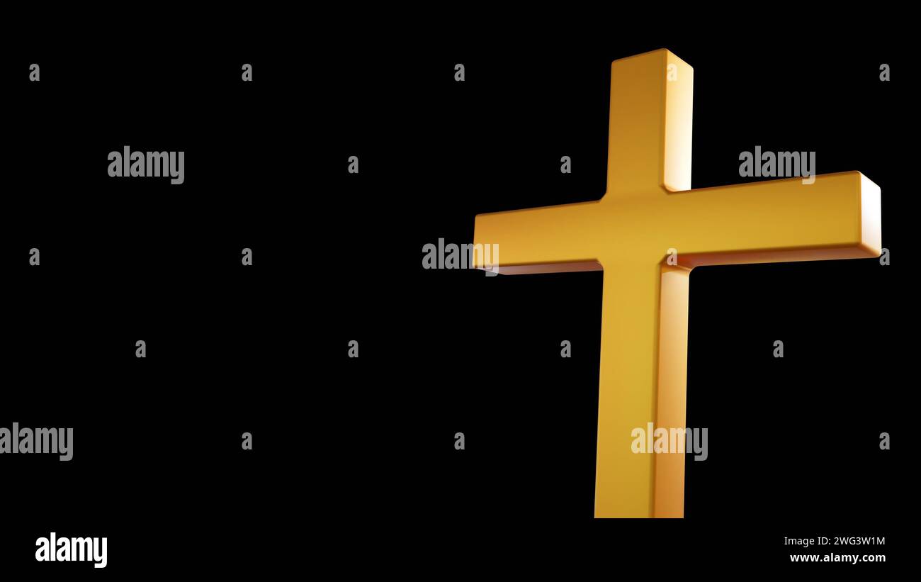 3d rendering gold Christianity cross symbol on the black background