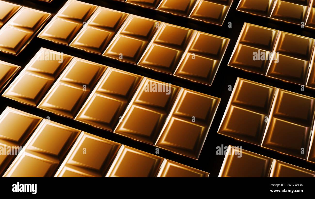 3d rendering of gold chocolate bar on the brown background Stock Photo