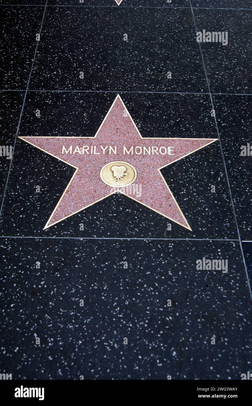 Walk of Fame, Marilyn Monroe, star, sidewalk, tourist, attraction, tourism, Los Angele, California, USA Stock Photo