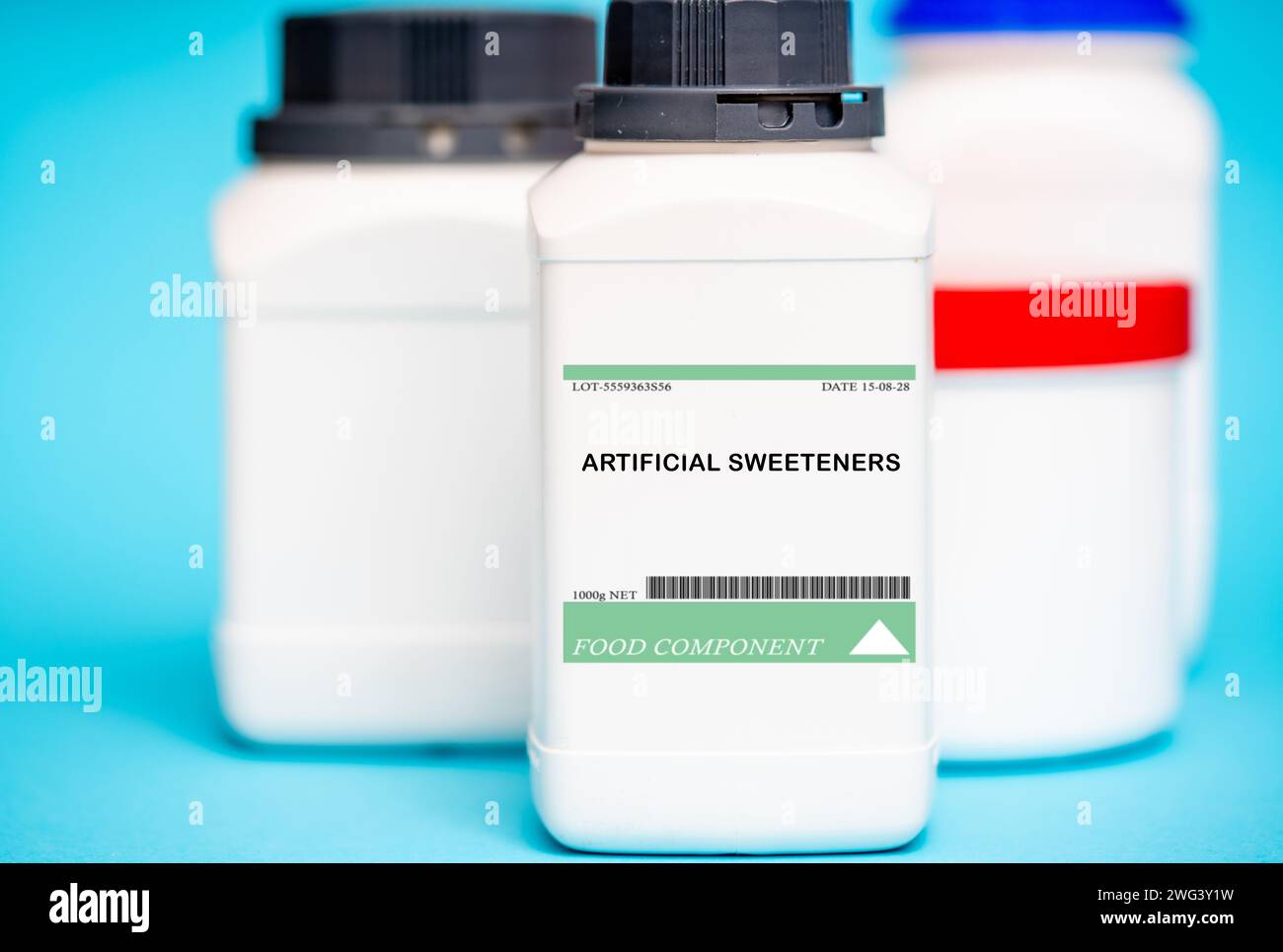 Container of artificial sweeteners Stock Photo