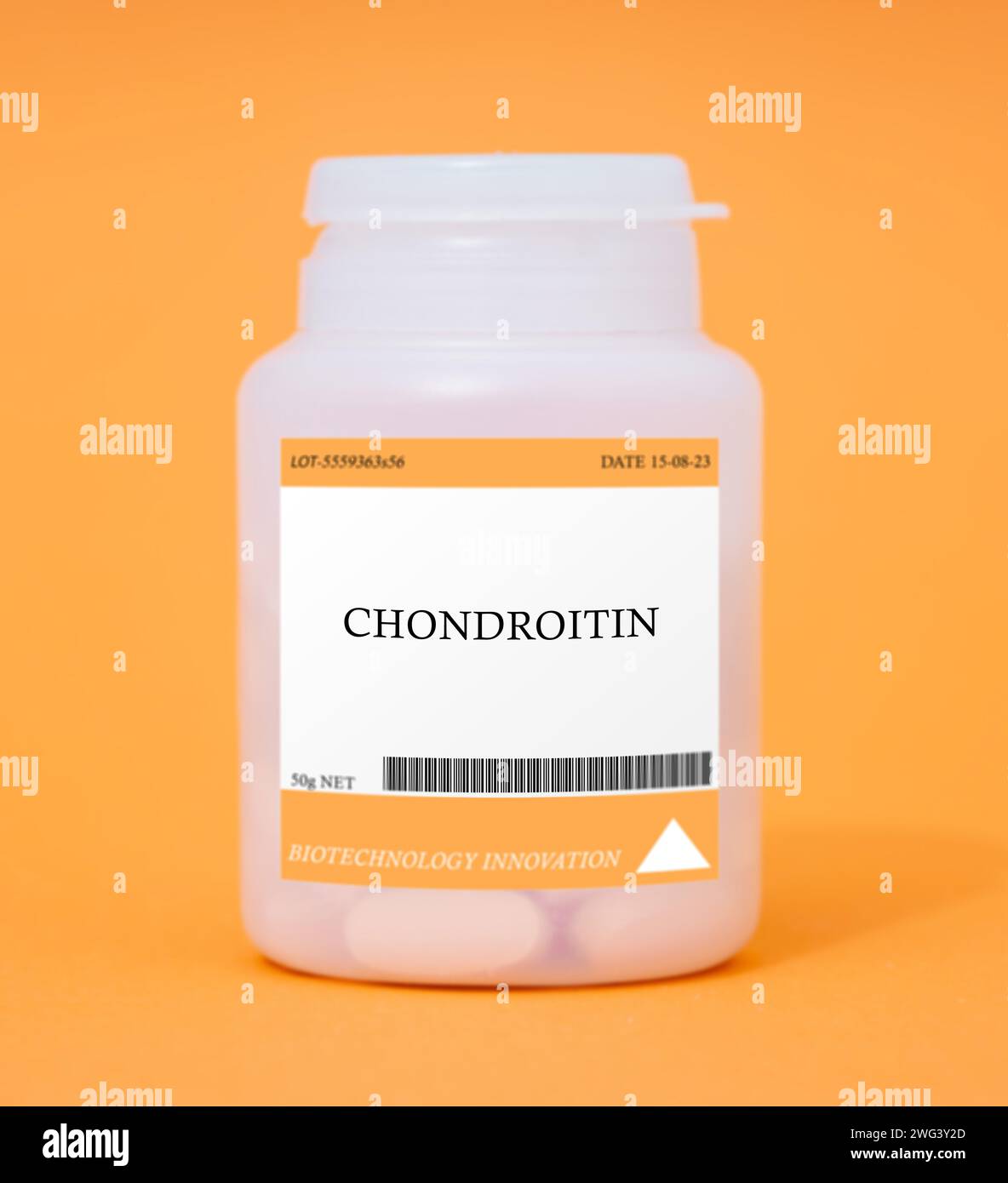 Container of chondroitin. Chondroitin is used to support joint health