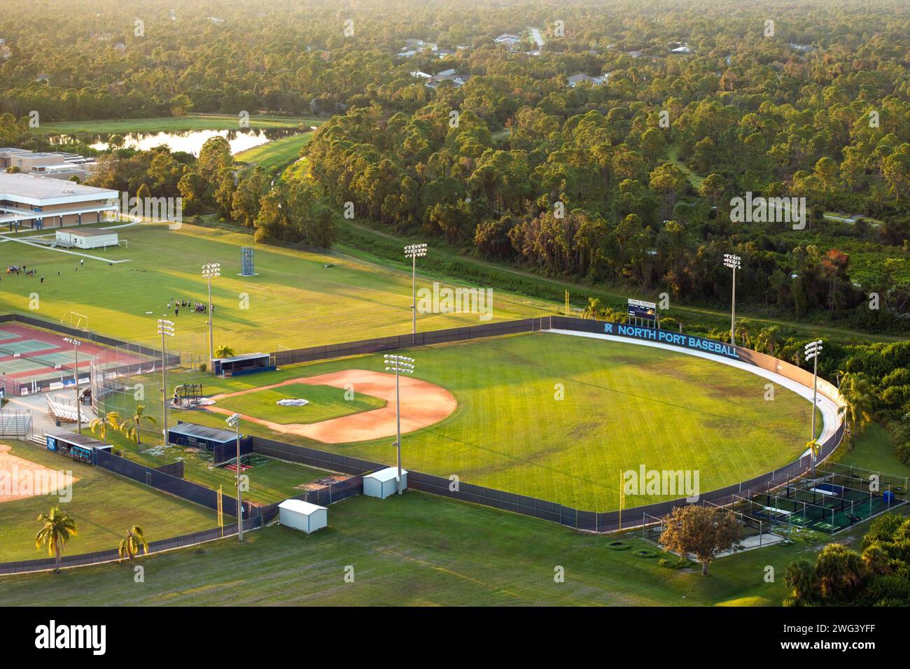Aerial view of high school open air sports facilities in Florida