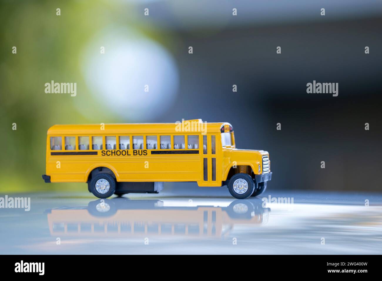 Model of classical american yellow school bus for transporting of kids ...