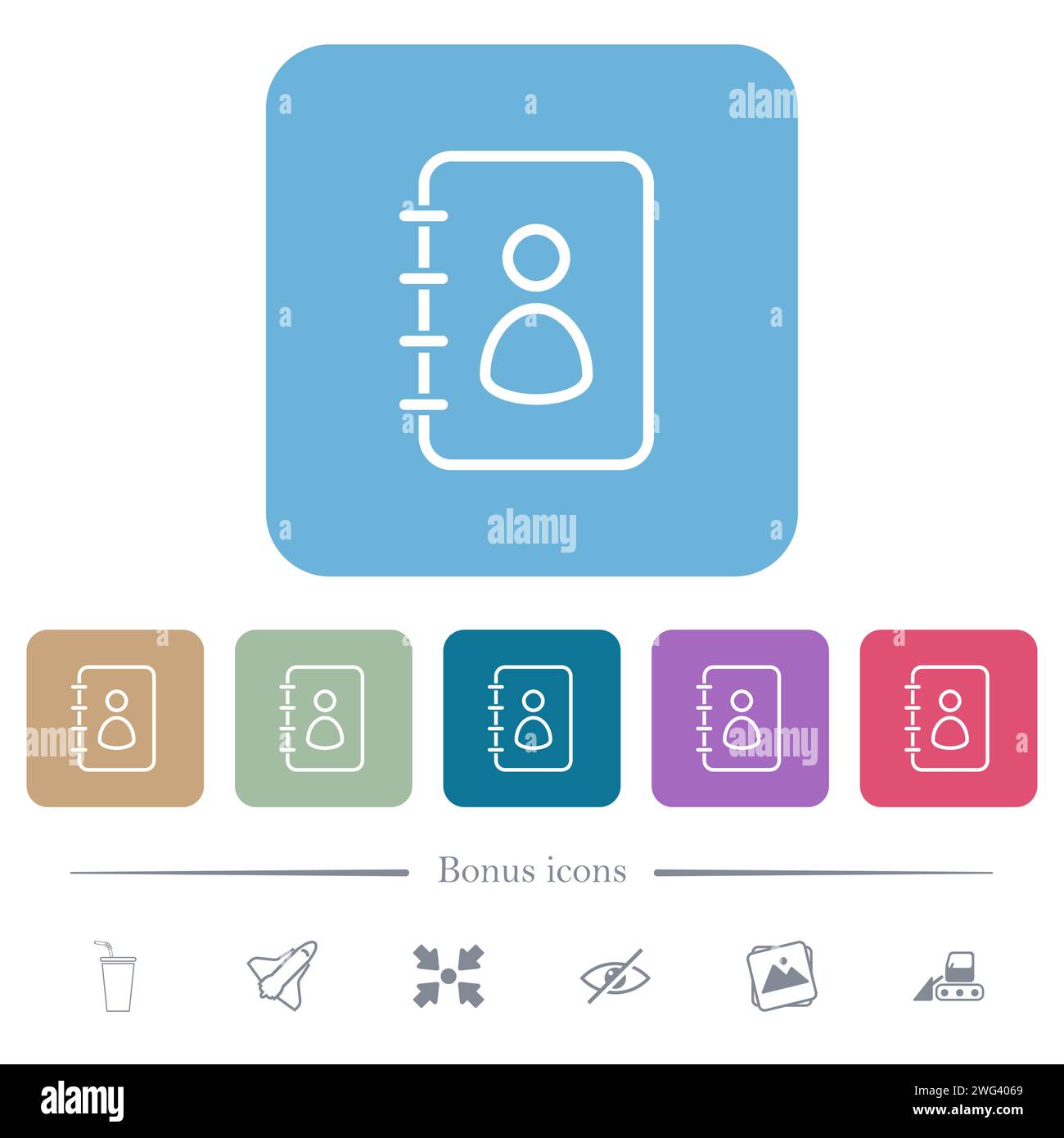 Spiral contact book outline white flat icons on color rounded square ...