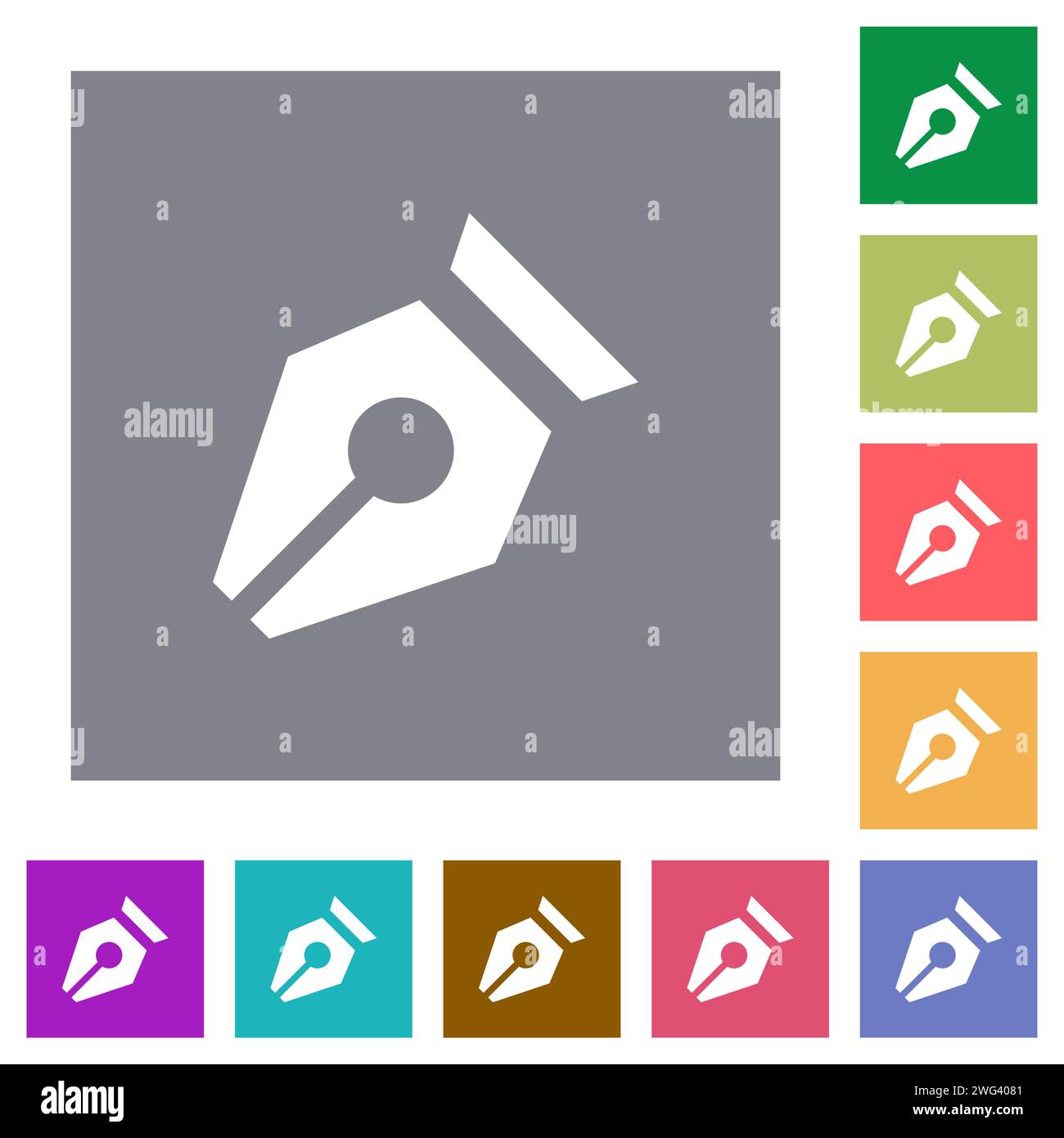Nib solid flat icons on simple color square backgrounds Stock Vector