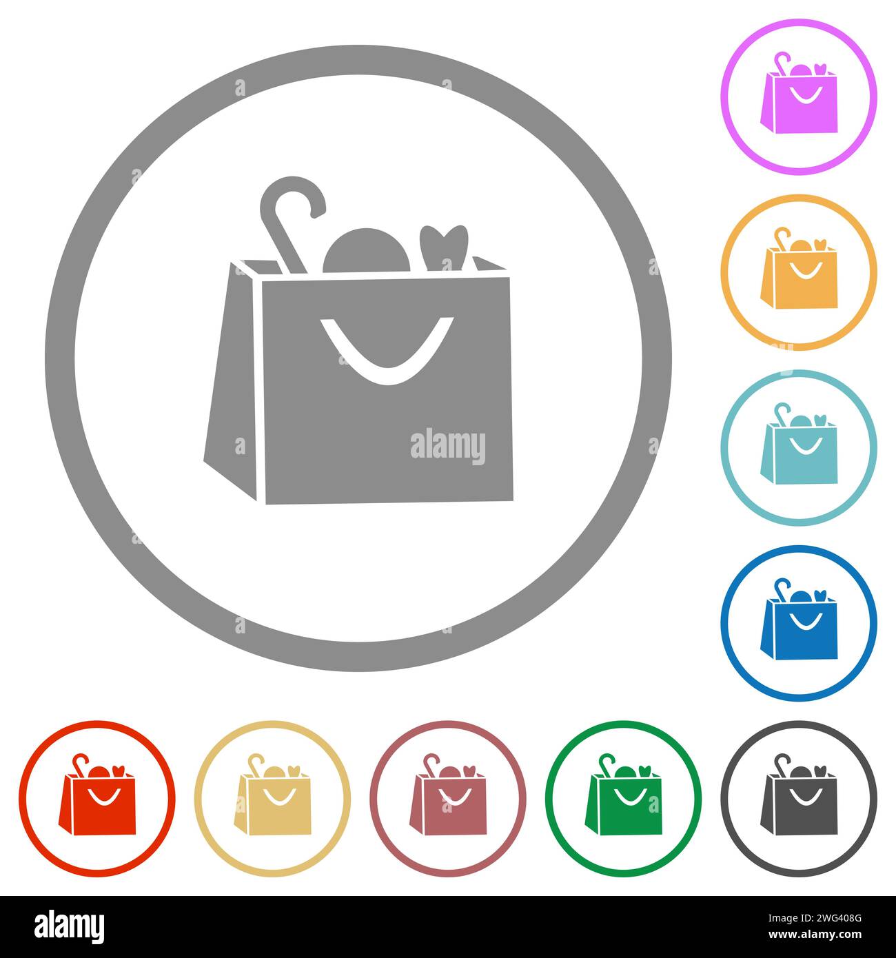 Shopping bag with goods solid flat color icons in round outlines on ...
