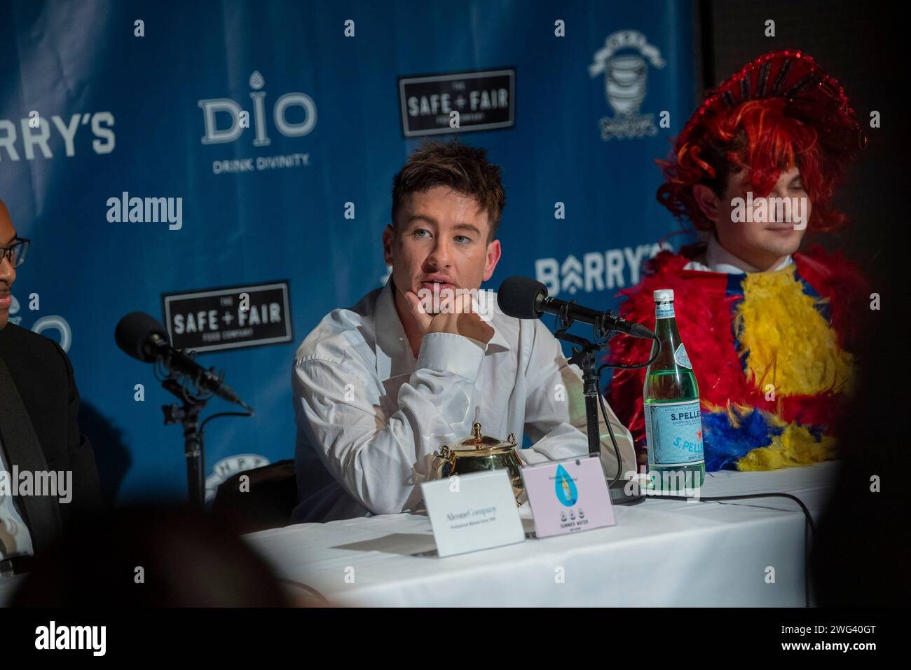 Cambridge, United States. 02nd Feb, 2024. Irish actor Barry Keoghan takes questions during a press conference after he is named the Harvard University's Hasty Pudding Theatricals 2024 Man of the Year at Harvard University in Cambridge, MA on Friday, February 02, 2024. Photo by Amanda Sabga/UPI Credit: UPI/Alamy Live News Stock Photo
