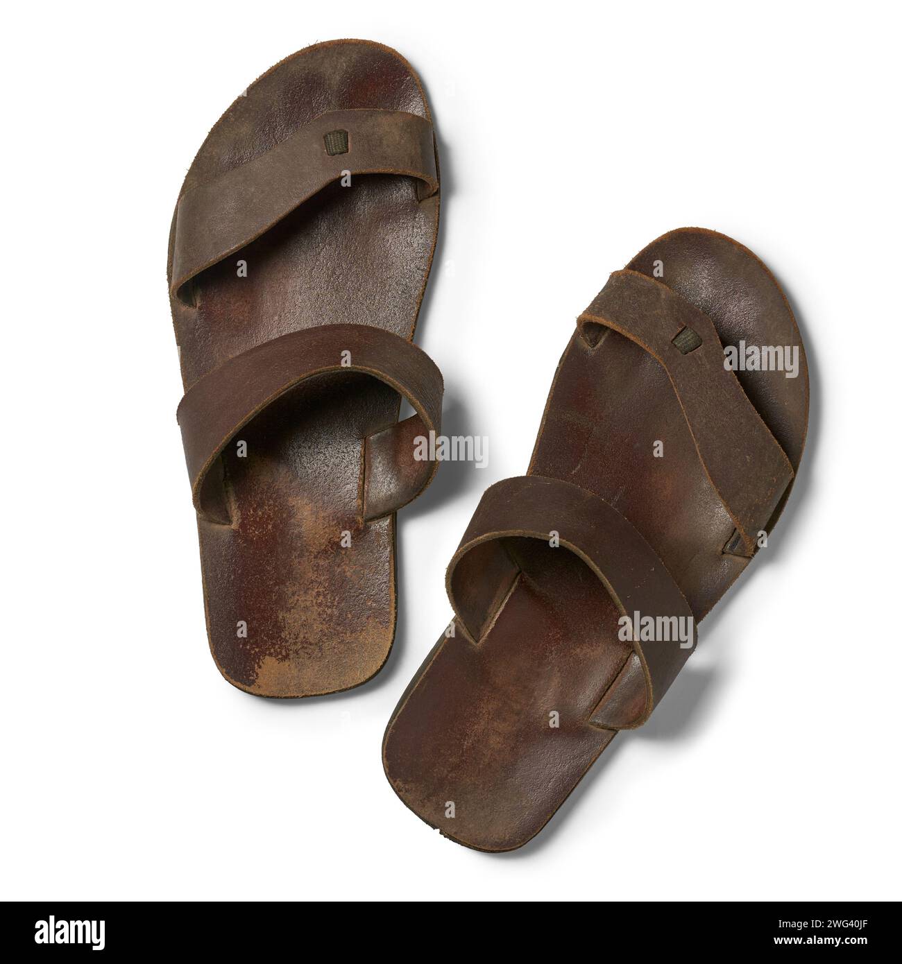 Pair old worn leather sandals hi res stock photography and images Alamy