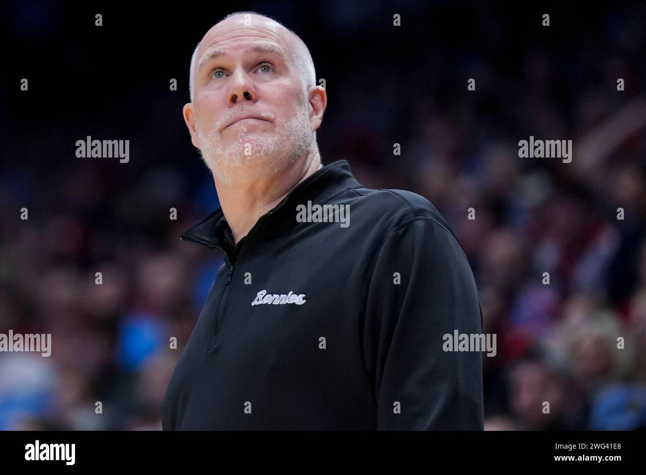 St. Bonaventure head coach Mark Schmidt stands on the court during an ...