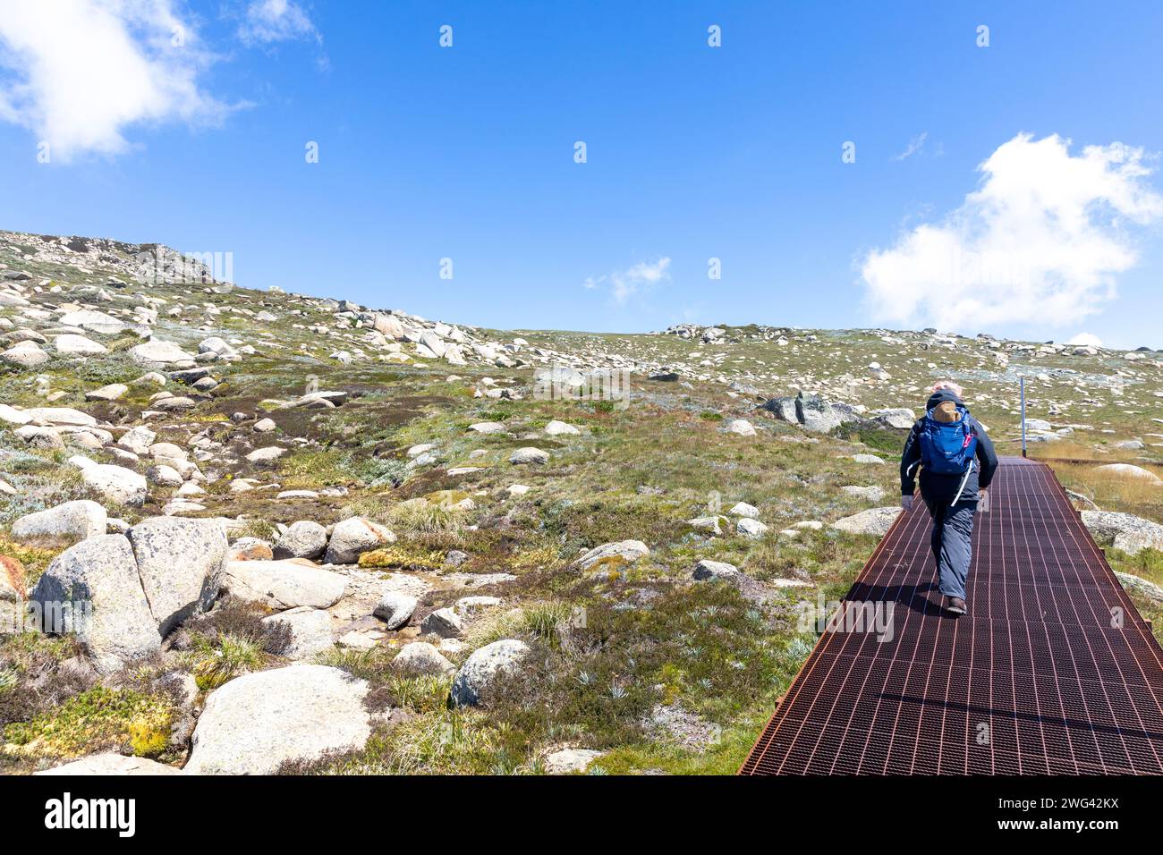 Kosciusko National Park Model Released Woman Walking On The Steel   Kosciusko National Park Model Released Woman Walking On The Steel Walkway Towards The Summit Of Mount Kosciusko Australia Highest Peak 2024 2WG42KX 