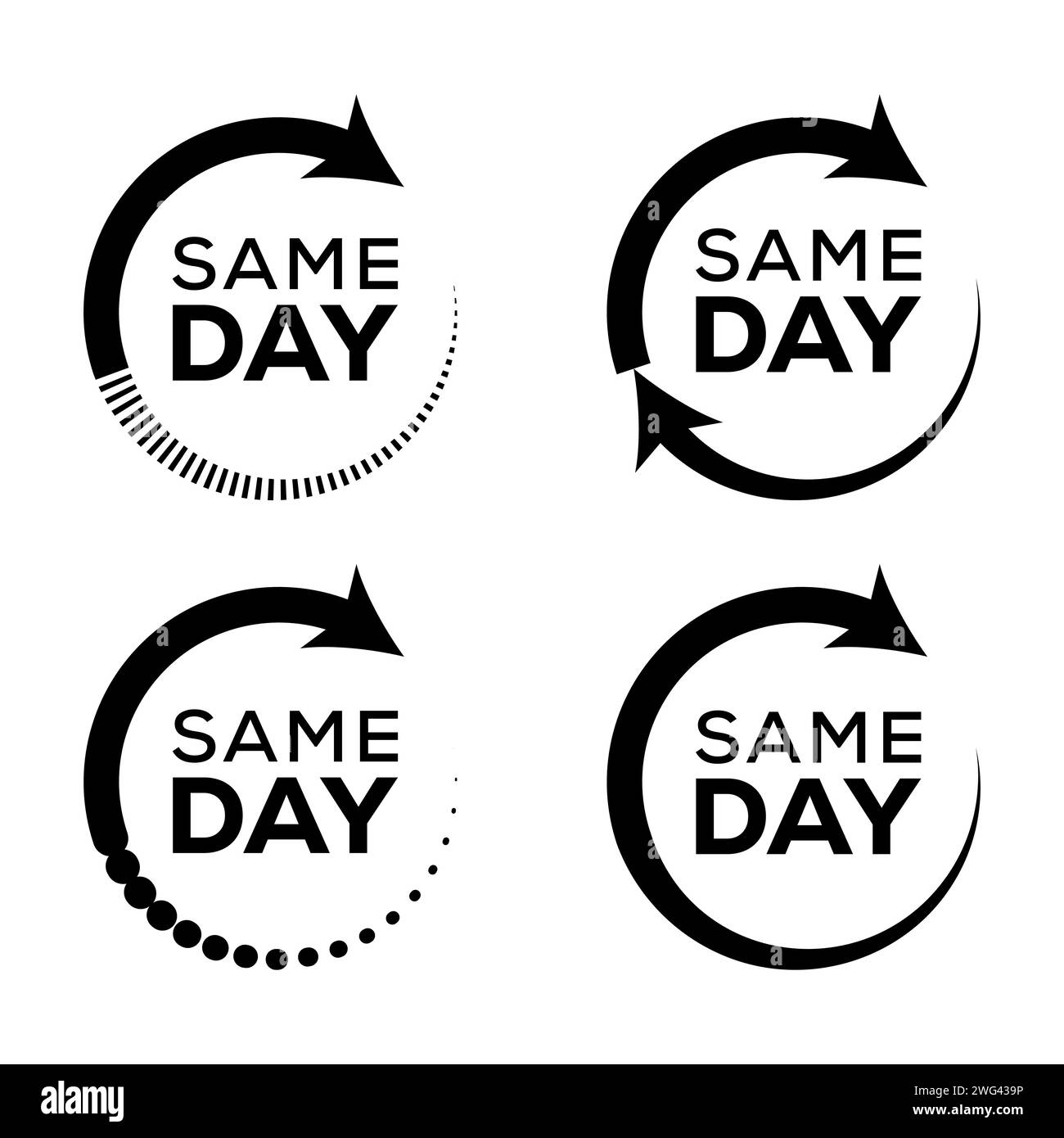 Same day delivery sticker with spin arrow vector. Stock Vector