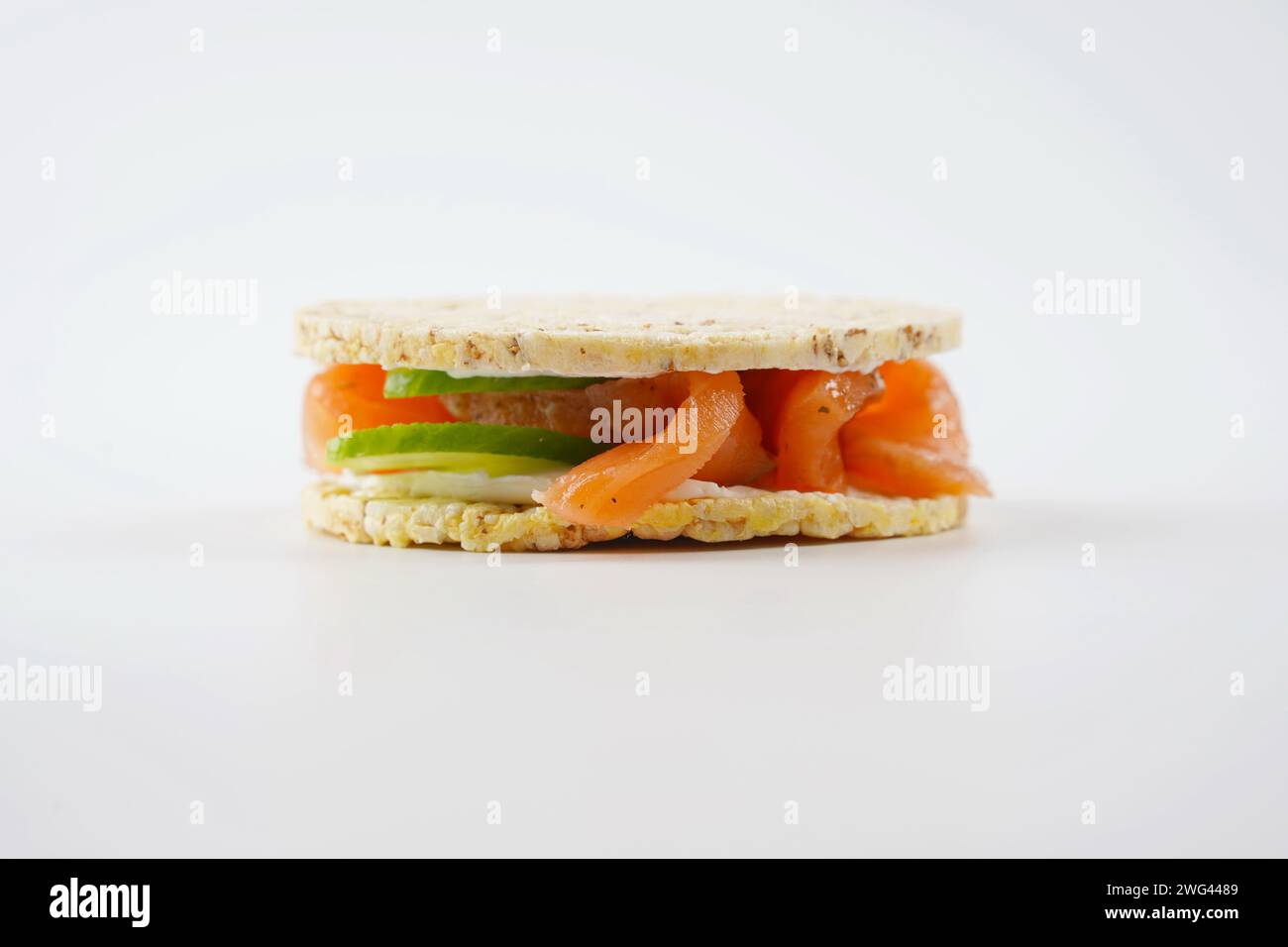Rice cakes with cream cheese, salmon and cucumber Stock Photo Alamy