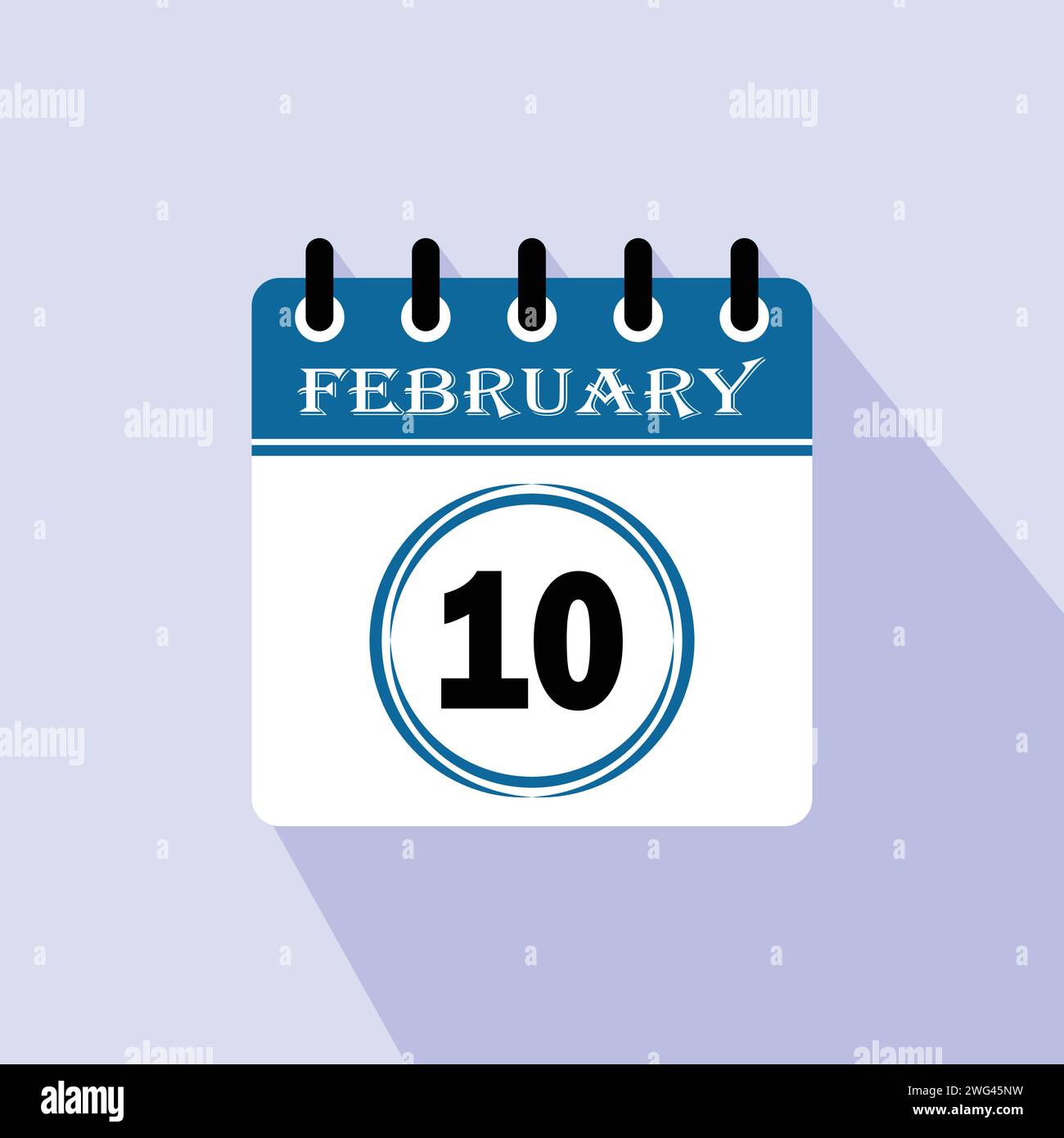 Icon calendar day - 10 February. 10th days of the month, vector illustration. Stock Vector