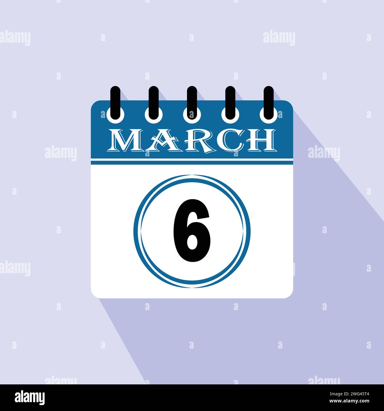 Icon calendar day - 6 March. 6th days of the month, vector illustration. Stock Vector