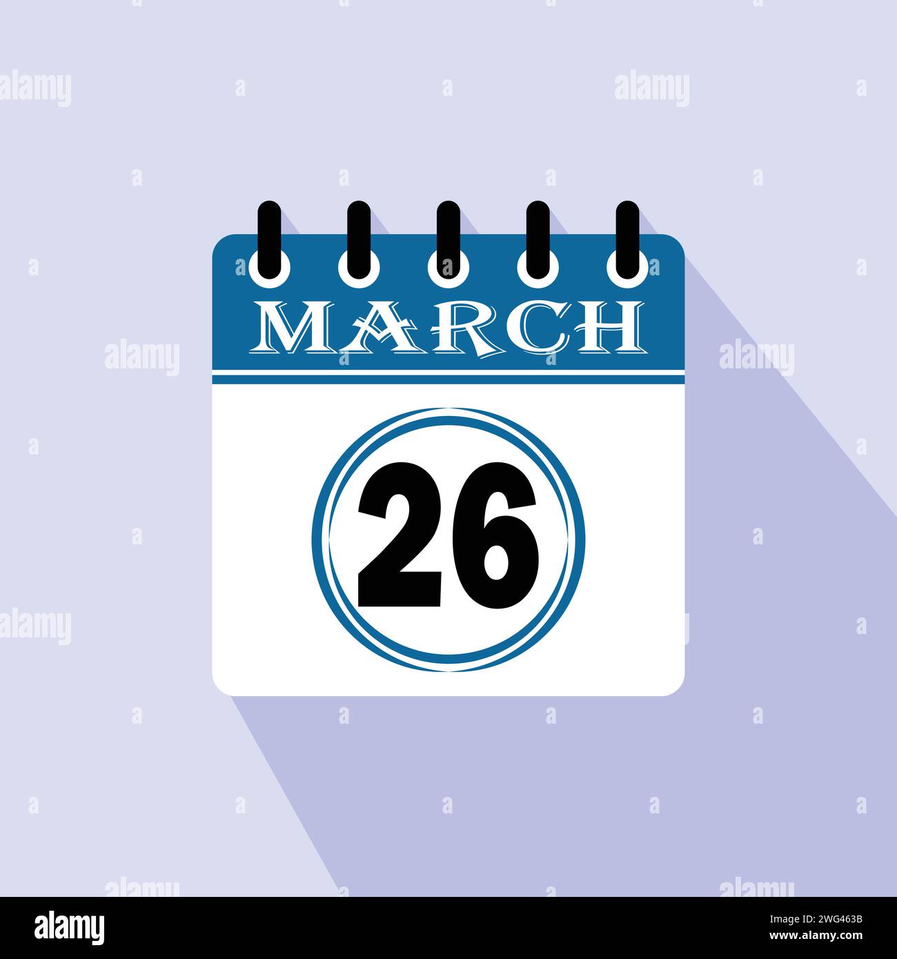 Icon calendar day - 26 March. 26th days of the month, vector illustration. Stock Vector